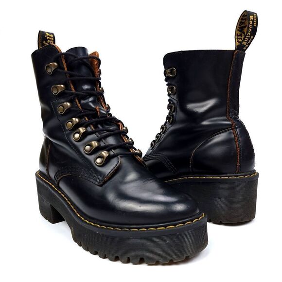 Dr. Martens Urban Outfitters Leona Chunky Leather Lug Sole Platform Heel Boots 5 - Picture 2 of 8